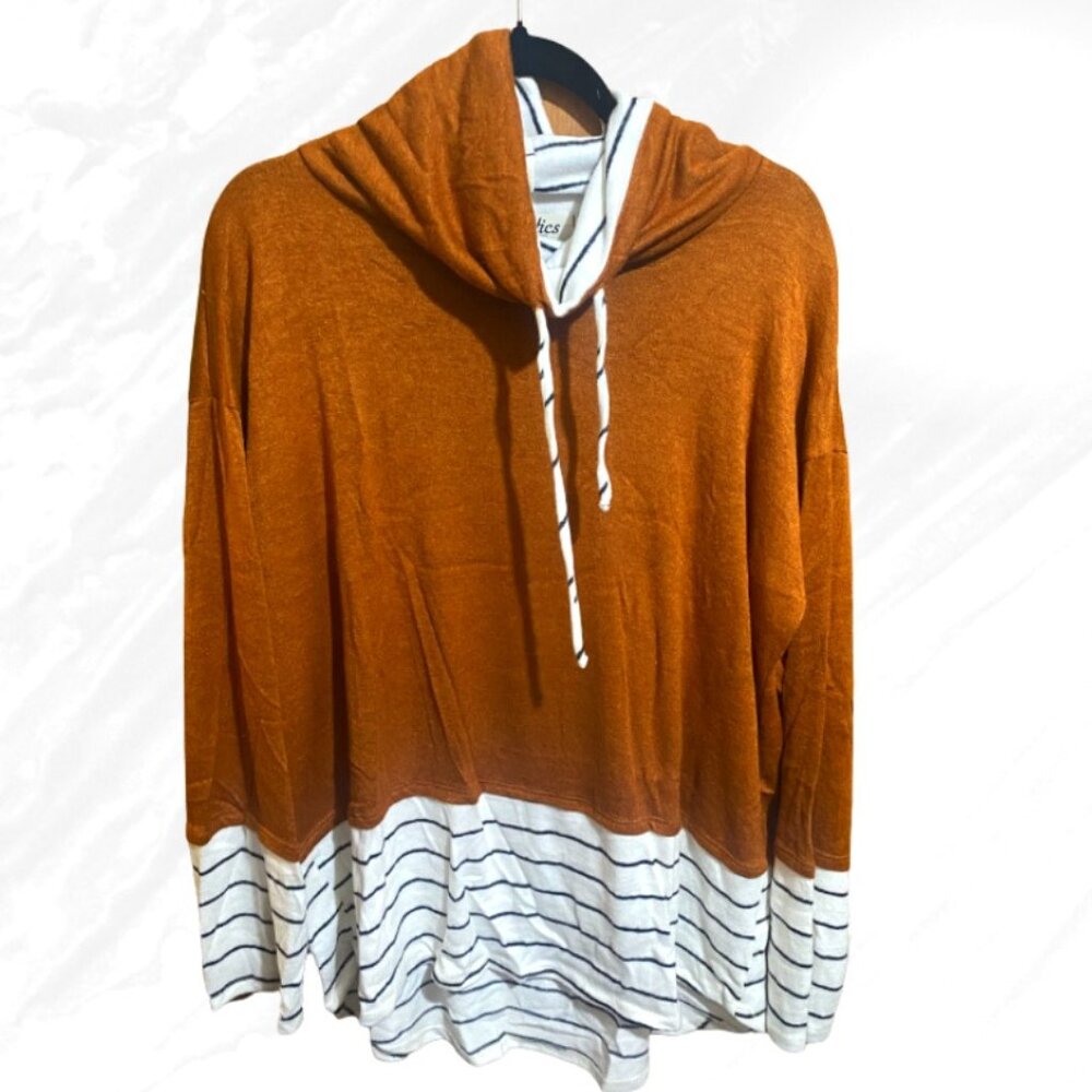 Haptics Women's Rust Stripe Hacci Knit Turtleneck Top